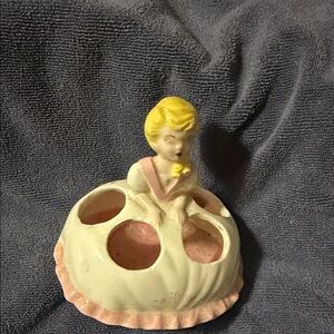LIPSTICK holder, Vintage Ceramic Lady Figurine  Lipstick Holder
